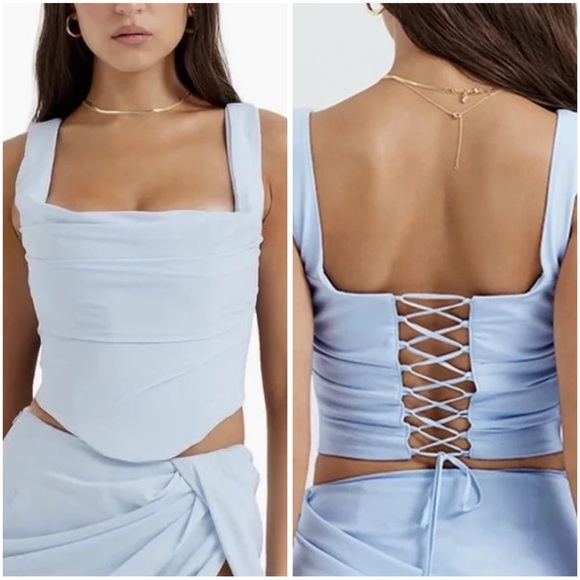 House of CB Una Blue Draped Corset M NWOT